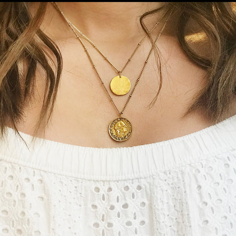 14K DOUBLE COIN LARIAT NECKLACE
